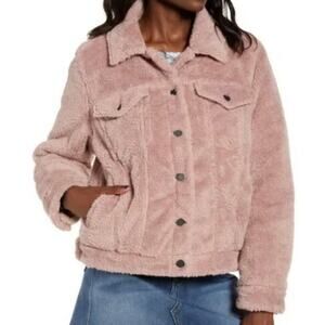 Anthropologie BLANKNYC Teddy Trucker Jacket Mauve Faux Shearling Cozy Small